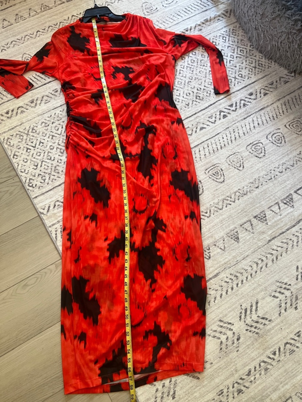 Ashley Graham Orange and Black Floral-Print Long Sleeve Midi Dress - Picture 5 of 7